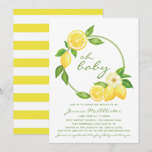 Invitation Citrus citron rayures jaunes Baby shower unisexe