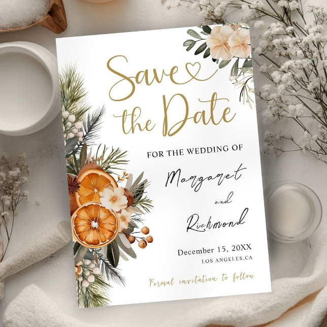 Invitation Citrus d'hiver Sauvez la date Mariage de Noël (Créateur téléchargé)