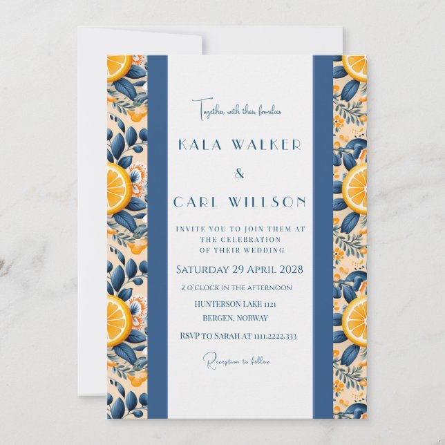 Invitation Citrus Élégant Et Mariage Rose (Devant)