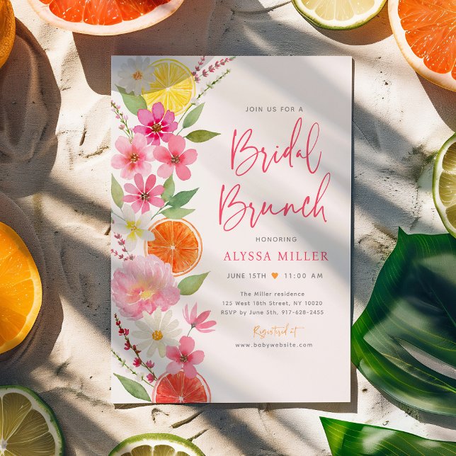Invitation Citrus Floral Citron Fête des mariées orange Brunc (Créateur téléchargé)