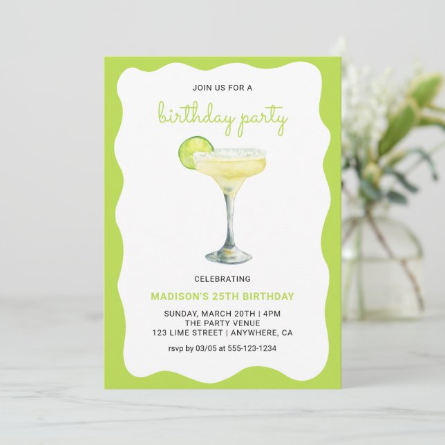 Invitation Citrus Green Chic Wavy Summer Cocktail Birthday (Debout devant)
