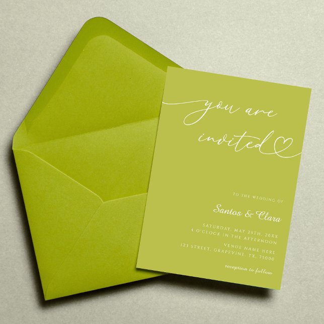 Invitation Citrus Green Heart Script 3 Photo Collage Wedding (Créateur téléchargé)