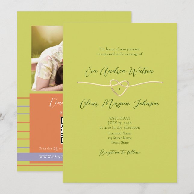 Invitation Citrus Green Photo QR Code Wedding (Devant / Derrière)