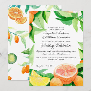 Invitation Citrus Kumquat Lemons Orange Vert Aquarelle