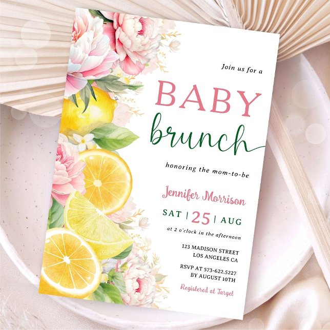 Invitation Citrus Lemon Baby Brunch Girl Rose Floral (Créateur téléchargé)