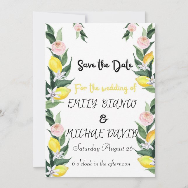 Invitation Citrus Lemon Wedding Yellow Lemon  (Devant)