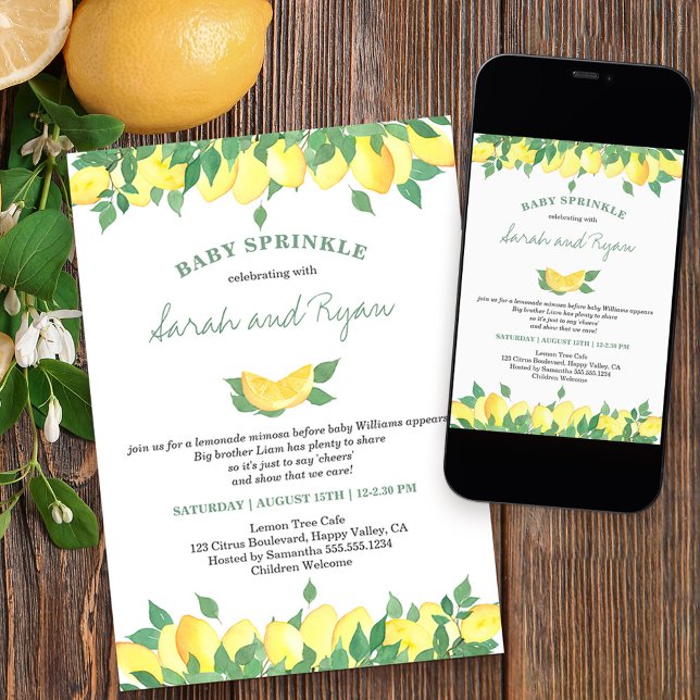 Invitation Citrus Lemons Sexe Neutre Bébé Parsemer (Créateur téléchargé)