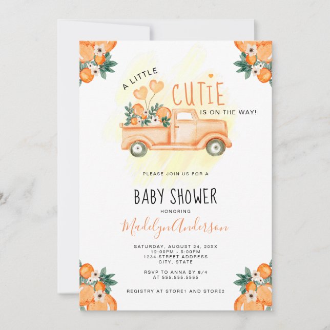 Invitation Citrus Orange Un Petit Baby shower Cutie (Devant)