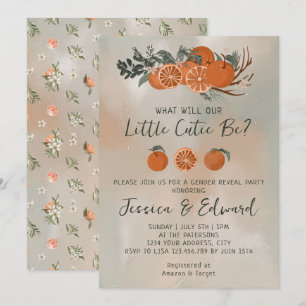 Invitation Citrus Orange Vert Petite Cutie Révélation de genr