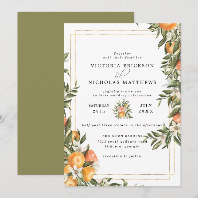 Invitation Citrus Orchard | Boho Botanical Mariage (Devant / Derrière)