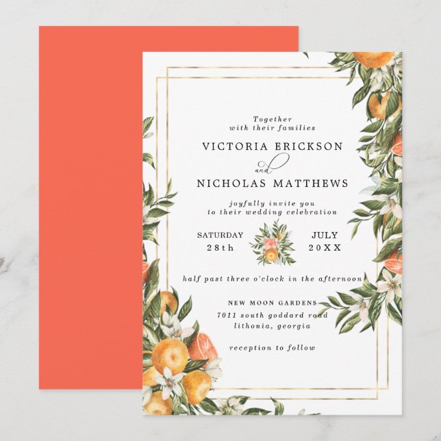 Invitation Citrus Orchard | Boho Botanical Mariage (Devant / Derrière)