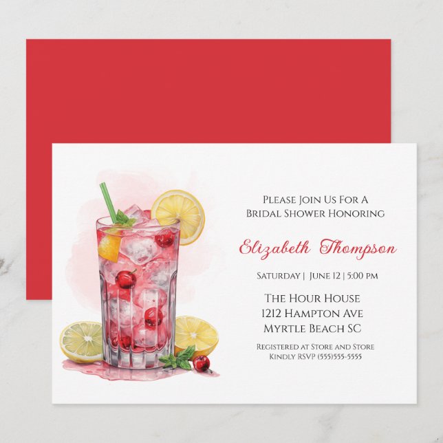 Invitation Citrus Red Fruit Drink Cocktail Fête des mariées (Devant / Derrière)