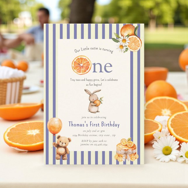 Invitation Citrus Sweet Bunny Boy First Birthday (Créateur téléchargé)
