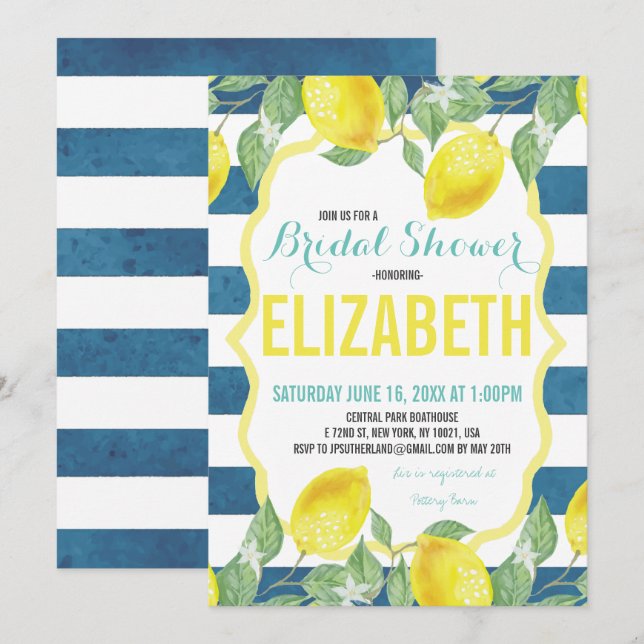Invitation Citrus Theme Bridal Douche (Devant / Derrière)