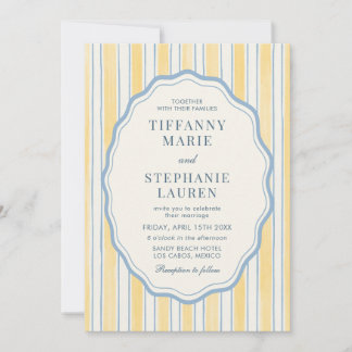Invitation Citrus Yellow Elegant Modern Stripe Wedding