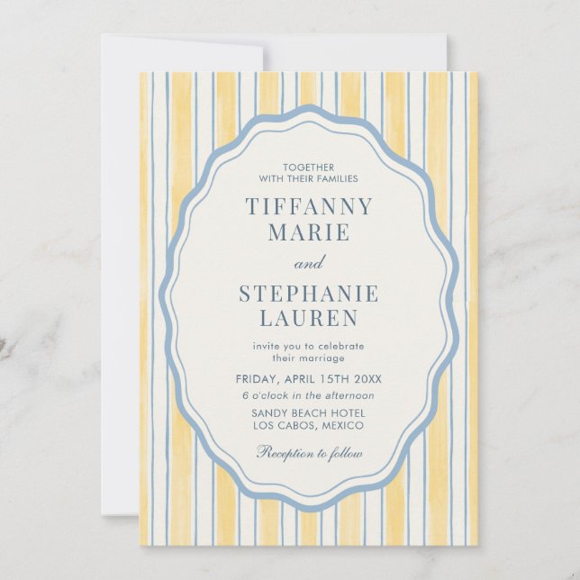 Invitation Citrus Yellow Elegant Modern Stripe Wedding (Devant)