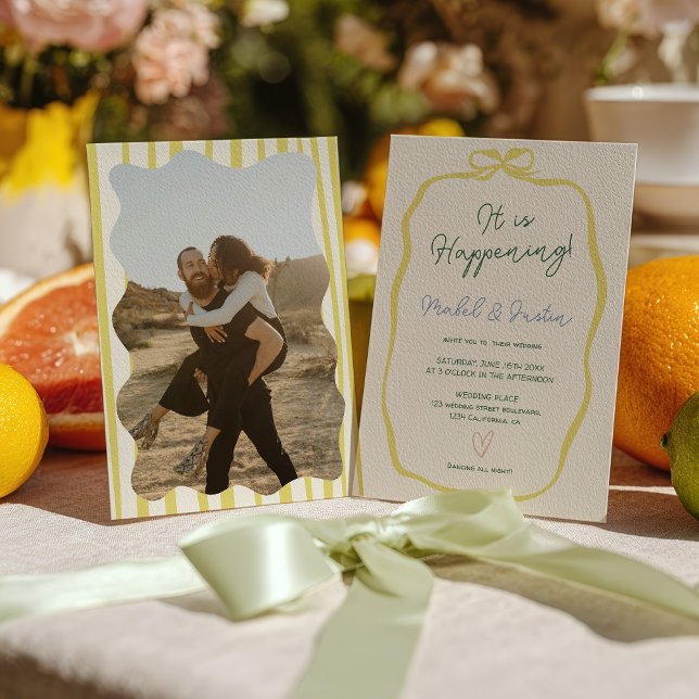 Invitation Citrus Yellow Green Ribbon Bow Photo Wedding (Citrus Yellow Green Ribbon Bow Photo Wedding Invitation)