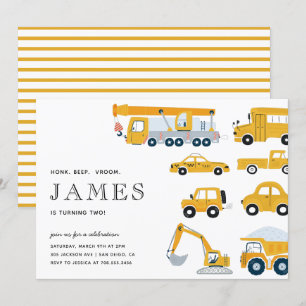 Invitation City Transportation Boy Jaune Deuxième Anniversair