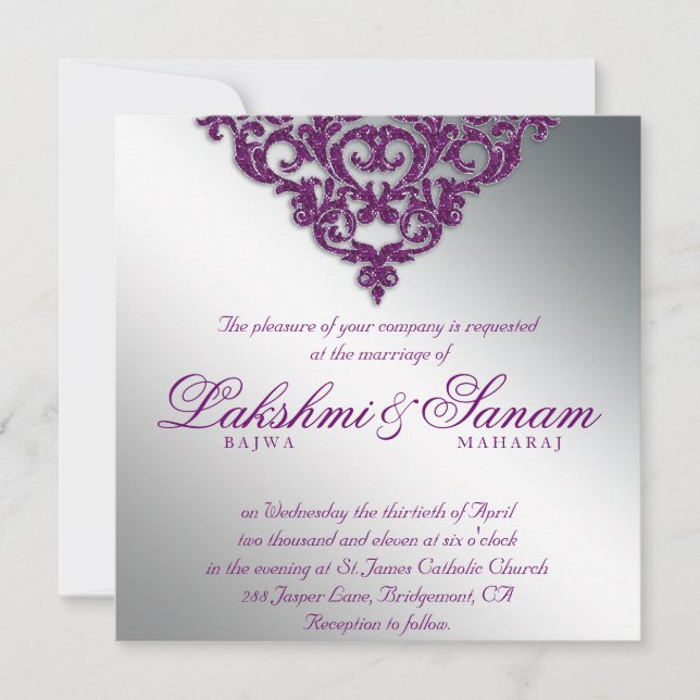 Invitation Clair mauve argenté de la Parties scintillant Mari (Devant)