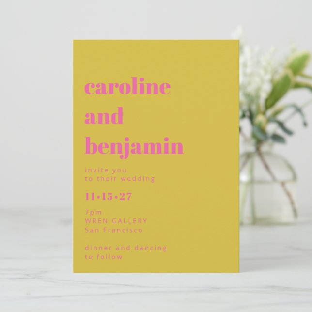 Invitation Clair rose jaune Simple Bold Mariage moderne (Debout devant)