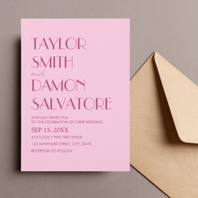 Invitation Clair rose Magenta Bold Rétro Mariage unique (Retro pink wedding invitation)