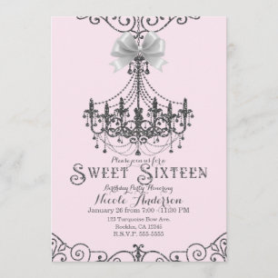 Invitation Clair rose pâle Silver Blanc Bow Sweet 16 Seteen