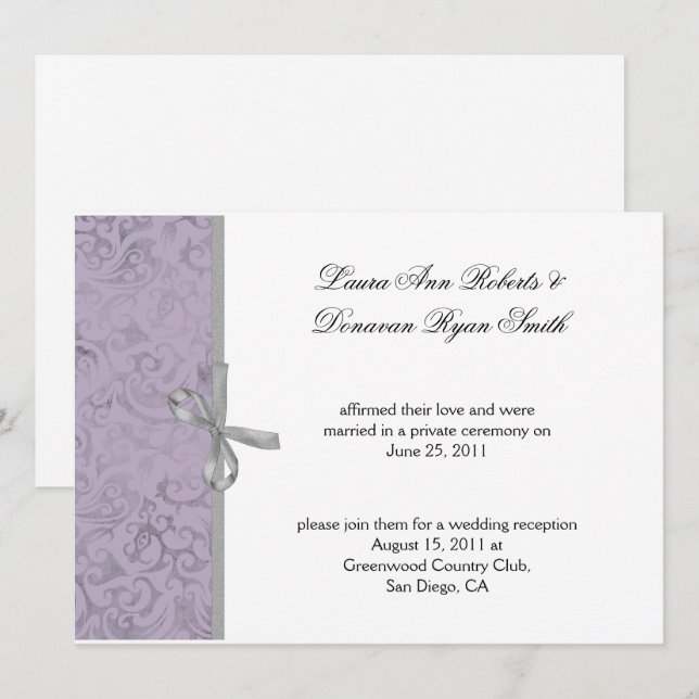 Invitation Clair violet gris blanc Damas Mariage (Devant / Derrière)