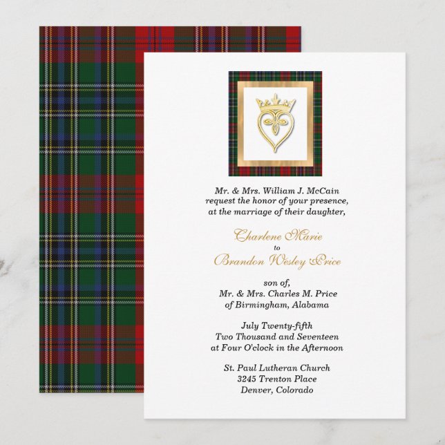 Invitation Clan MacClain Luckenbooth Tartan Mariage  (Devant / Derrière)