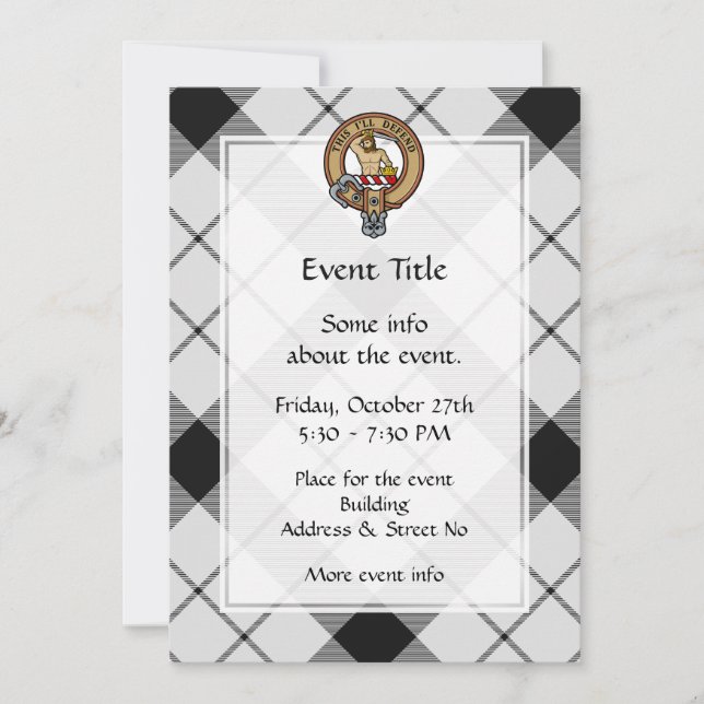 Invitation Clan MacFarlane Crest sur tarte noir et blanc (Devant)