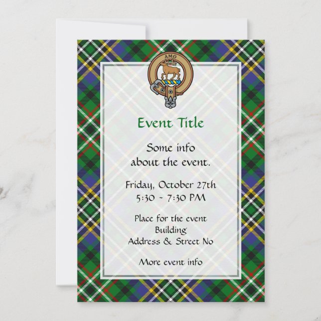 Invitation Clan Scott Crest sur Green Tartan (Devant)