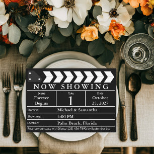 Invitation Clapet de cinéma noir et blanc élégant pour mariag