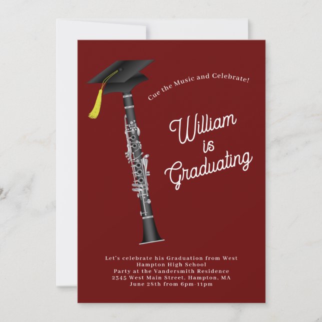 Invitation Clarinet Musicien Graduation Party Musique (Devant)