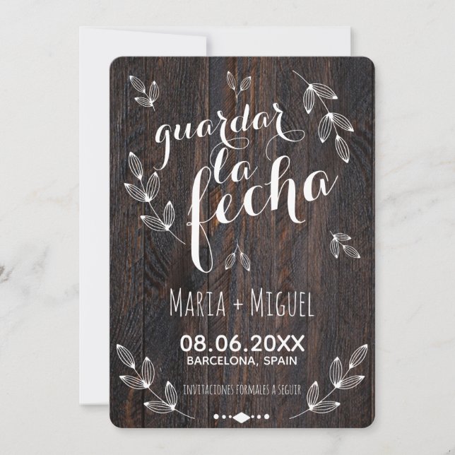 Invitation Clásico y Elegante madera rústica blanco español (Devant)