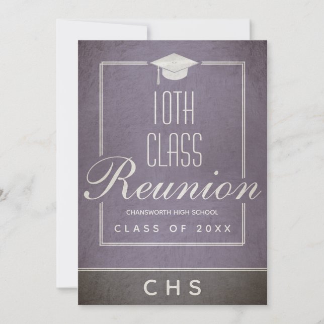 Invitation Classe 10e Réunion Élégant Script violet noir (Devant)