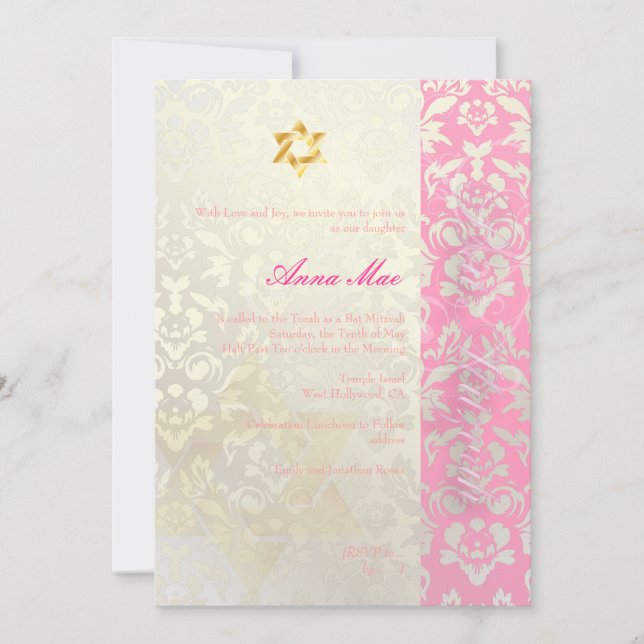 Invitation Classé + Bat mitzvah Damas élégant/rose chic (Devant)