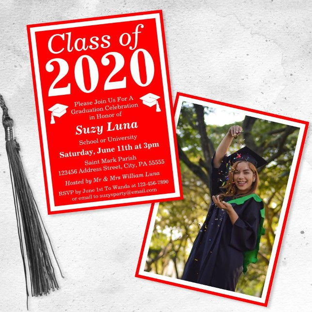 Invitation Classe blanche rouge de 2024 - Photo de fin d'étud (Créateur téléchargé)