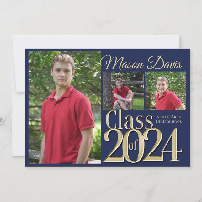 Invitation Classe Bleu et Or de 2020 Photo Graduation (Devant)