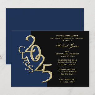 Invitation Classe bleue et or de 2025 Grad avec option couleu