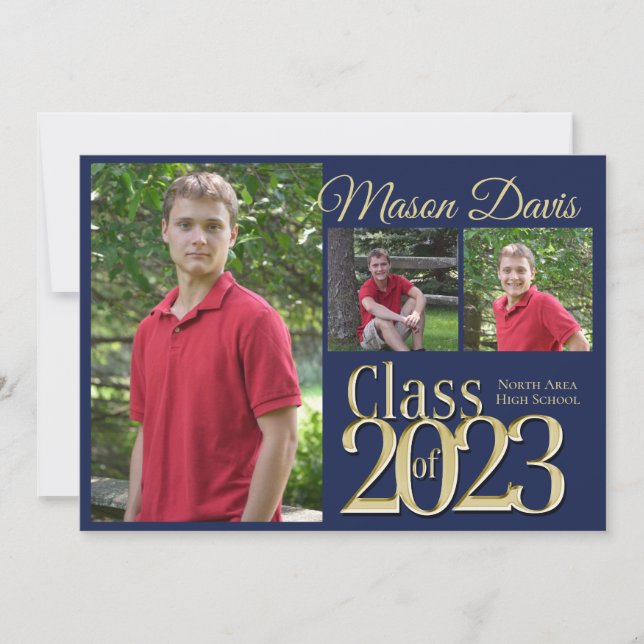Invitation Classe bleue et or de 202 Photo Graduation Invita (Devant)