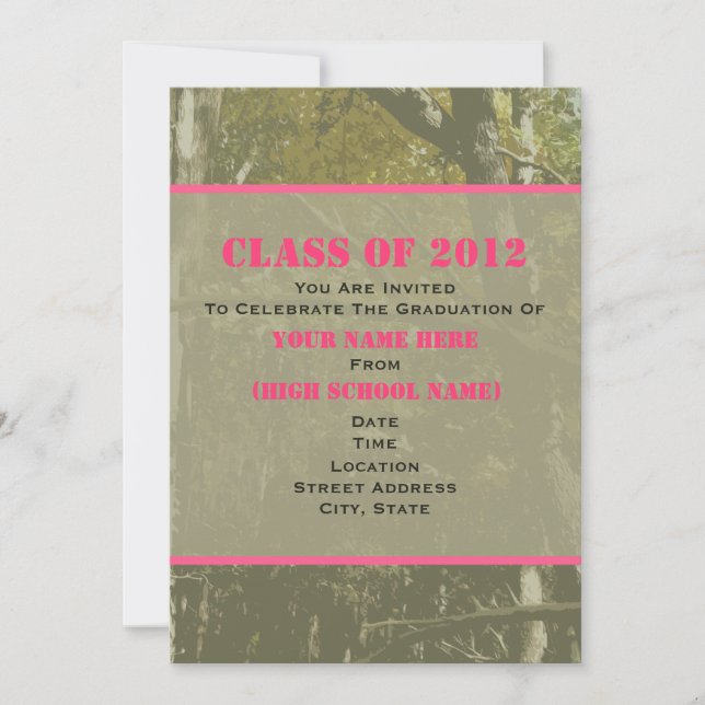 Invitation Classe Camo & Pink De L'Invitation De Diplôme 2012 (Devant)