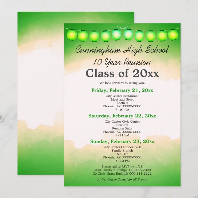 Invitation Classe d'aquarelle verte Réunion Modèle (Devant / Derrière)