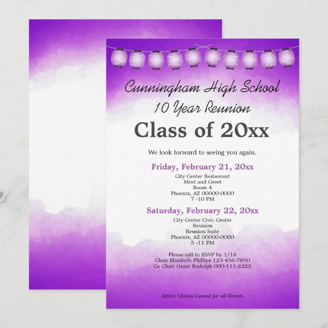 Invitation Classe d'aquarelle violet Modèle de réunion (Devant / Derrière)