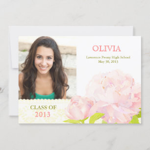 Invitation Classe de 2013 Pink Peony Girl Photo Graduation