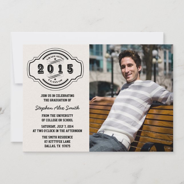 Invitation Classe de 2015 fête de graduation en noir gris pho (Devant)