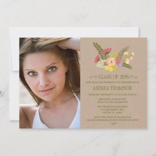 Invitation Classe de 2016 photo kraft fleurs fête de graduati