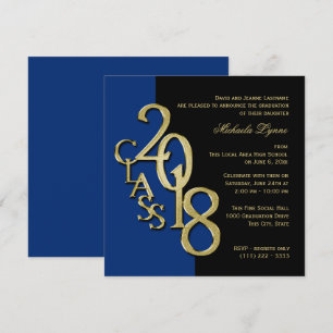 Invitation Classe de 2018 Grad Midnight Bleu et Or