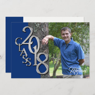 Invitation Classe de 2018 Photo Graduation Blue Silver