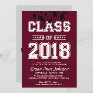 Invitation Classe de 2018 Silver and Burgundy Grad Party