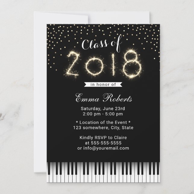 Invitation Classe de 2018 Sparkler Music Graduation Party (Devant)