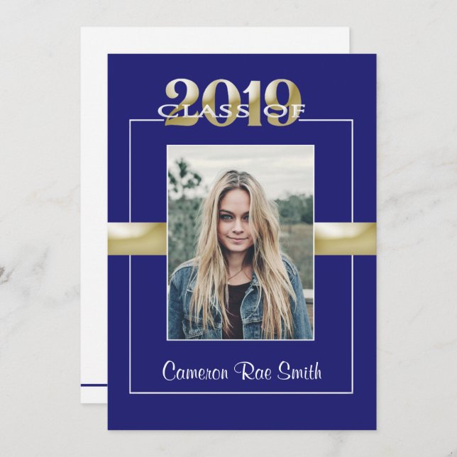 Invitation Classe de 2019 Blue & Gold Graduation Party (Devant / Derrière)